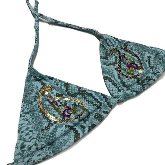 Blue Snakeskin Halter Bikini Top - Picture 2 of 7
